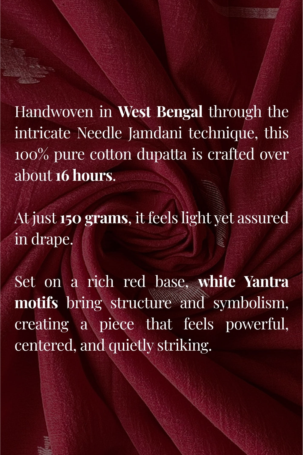 Close Up of Yantra Motifs on Cherry Red Handloom Jamdani Dupatta