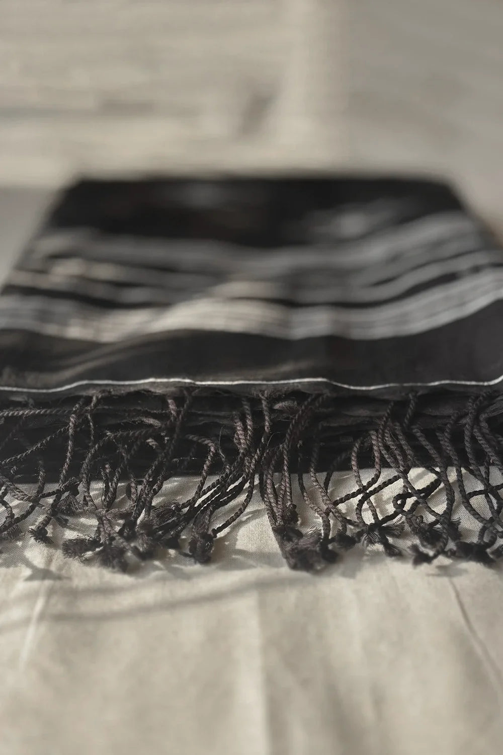 Close Up of Yantra Motifs on Noir Black Handloom Jamdani Dupatta