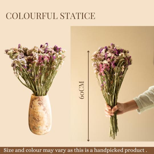 Colourful Statice dried flowers for modern home decor and shelf styling