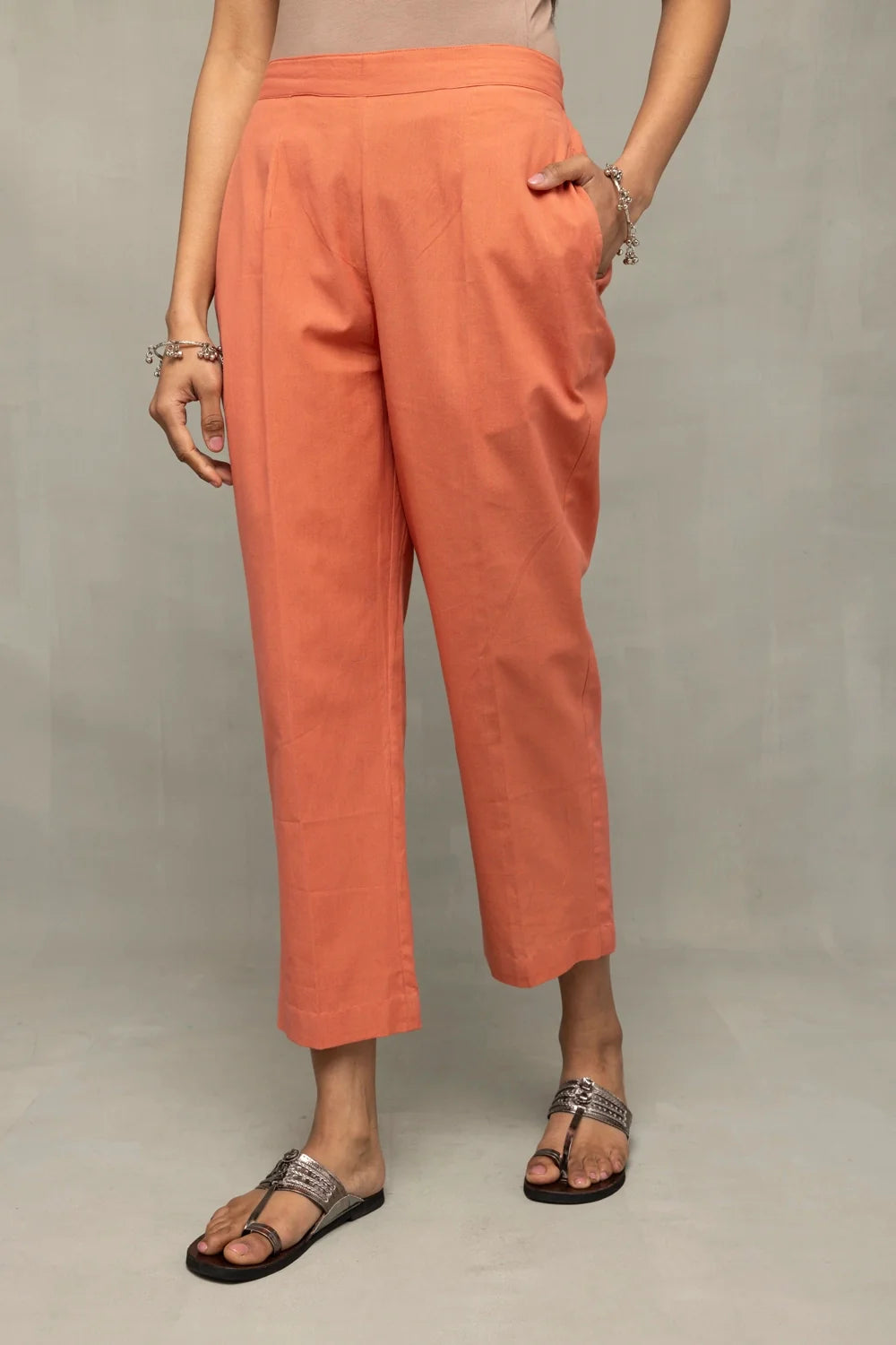 Contrast Zen Blue and Tangerine Jamdani Kurta Set with Leaf Motif Dupatta