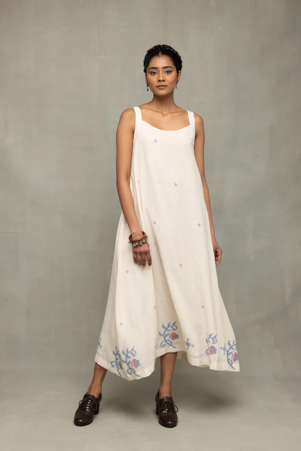 Cream Bela Buta Pure Cotton Jamdani Dres