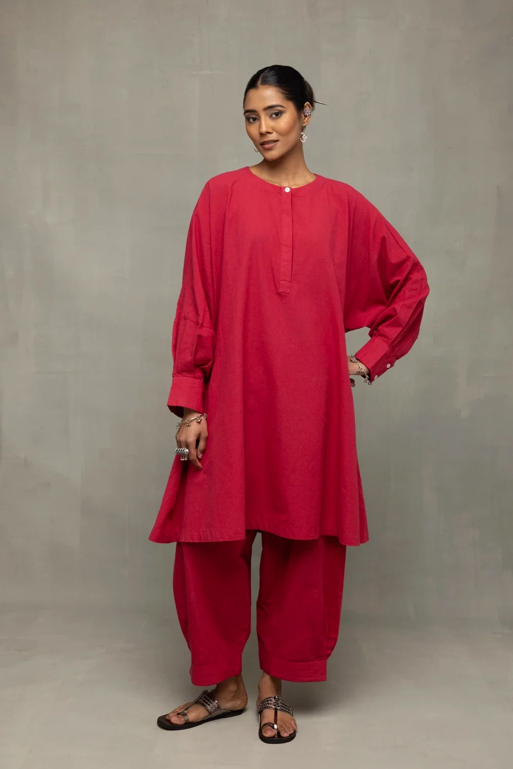Crimson Pink Kala Cotton Oversized Co-ord Set-Sutra Art of Clothing