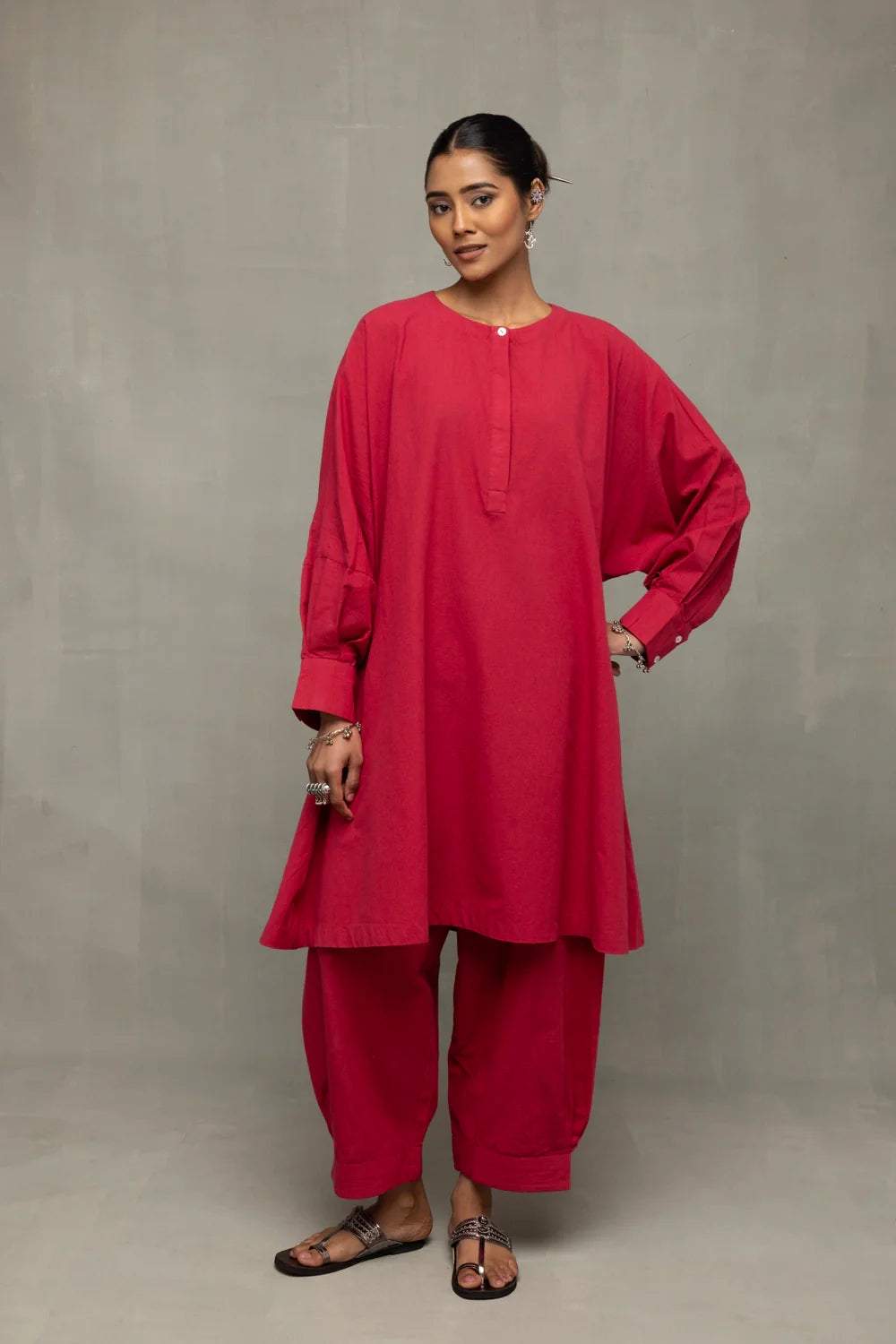 Crimson Red Kala Cotton Oversized Co-ord Set