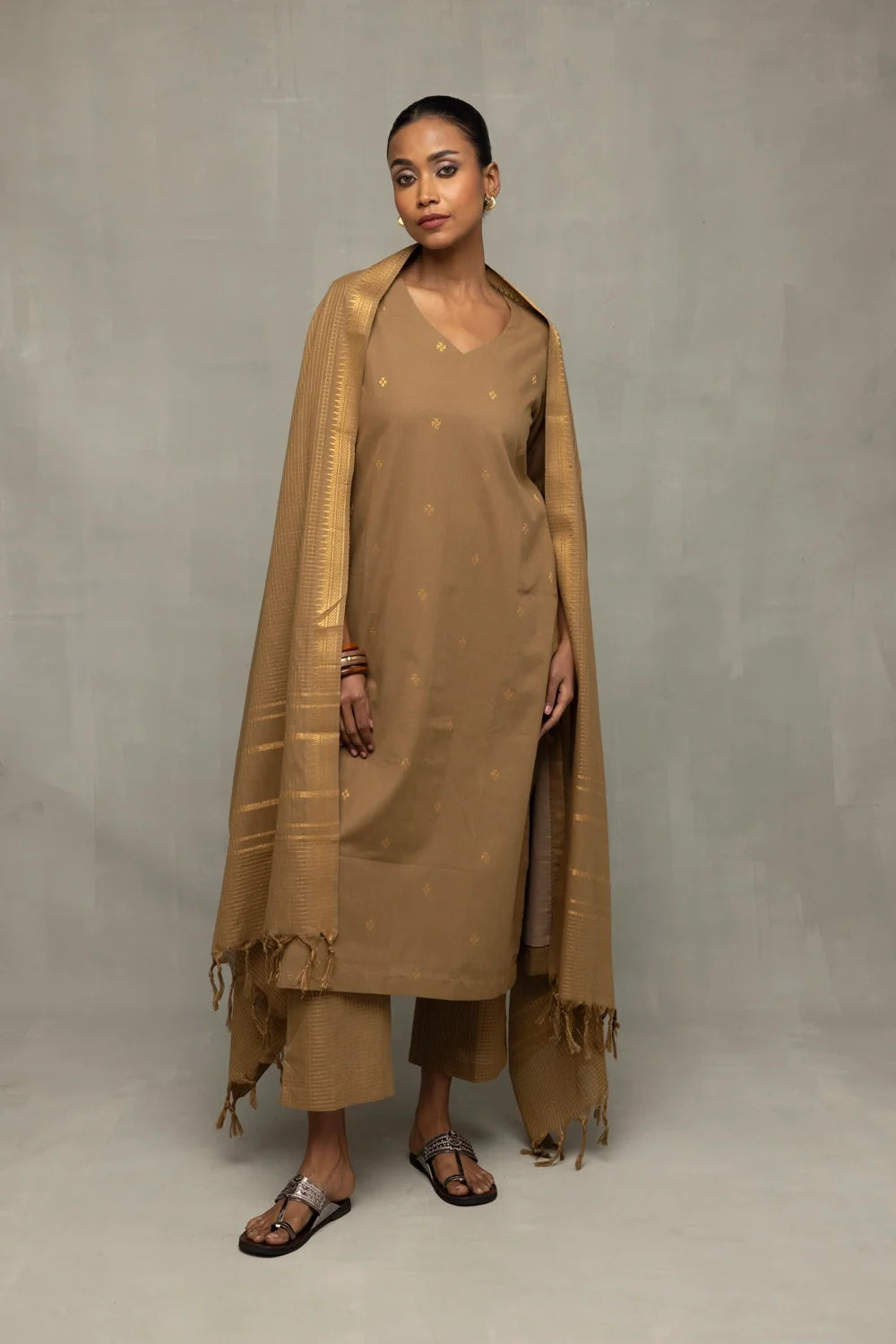 Damp Sand Kurta Set with Dupatta-Sutra Art of Clothing