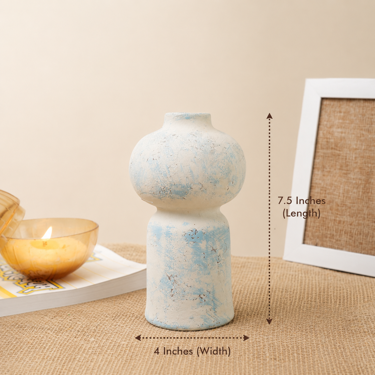 Coastal Bloom Blue & White Porcelain Vase with Dried Flowers | Home Décor - https://artecasa.in/