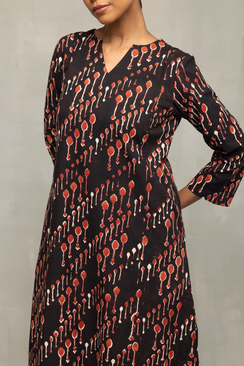 Ebony Crimson Bagru Block Print Straight Fit Kurta Set for Casual Wear