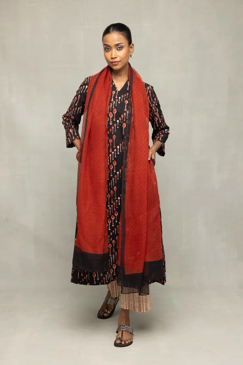 Ebony Crimson Bagru Hand Block Print Kurta Set
