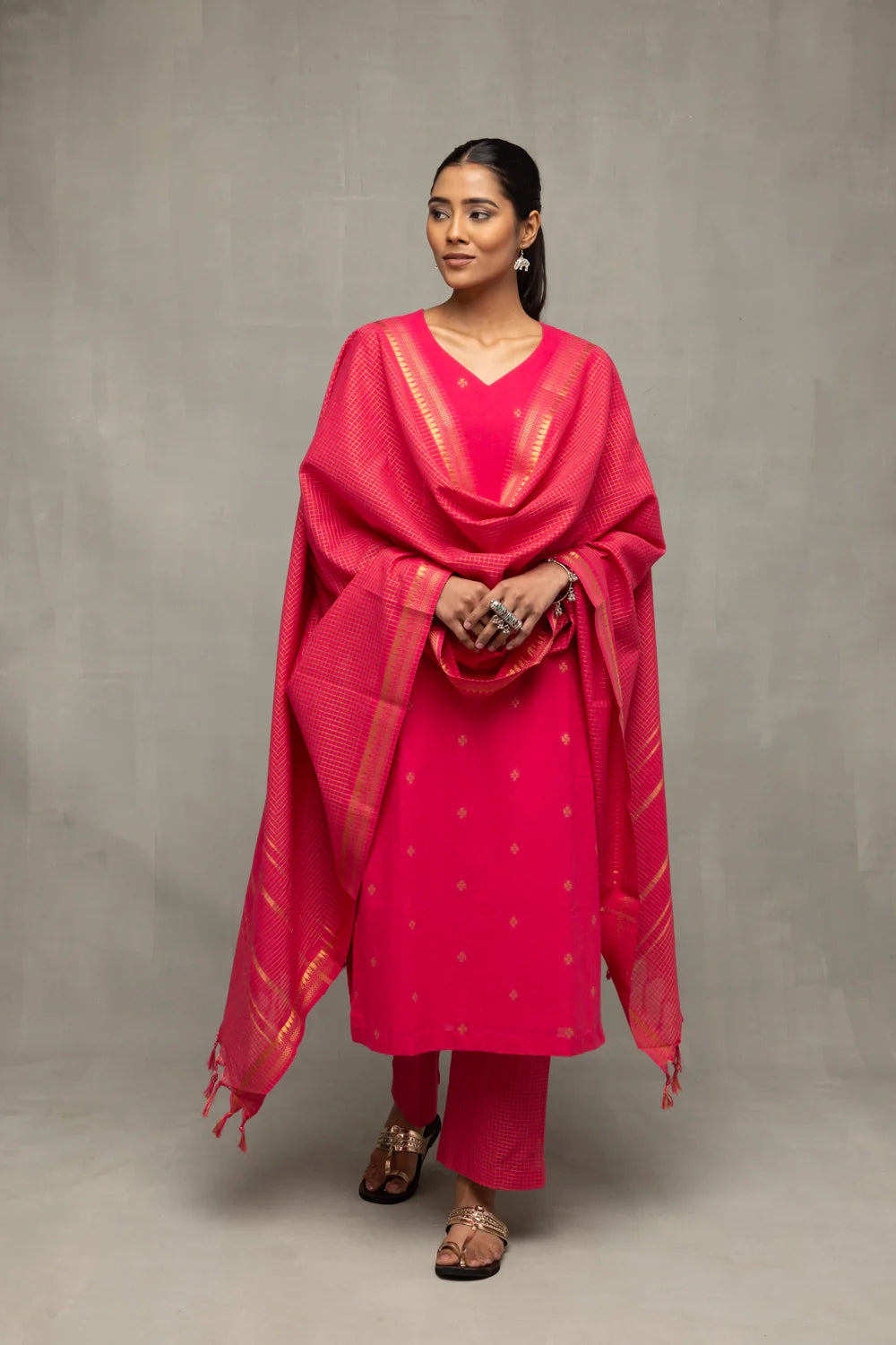 Elegant Amaranth Radiance South Cotton Kurta Set for Festive Wear