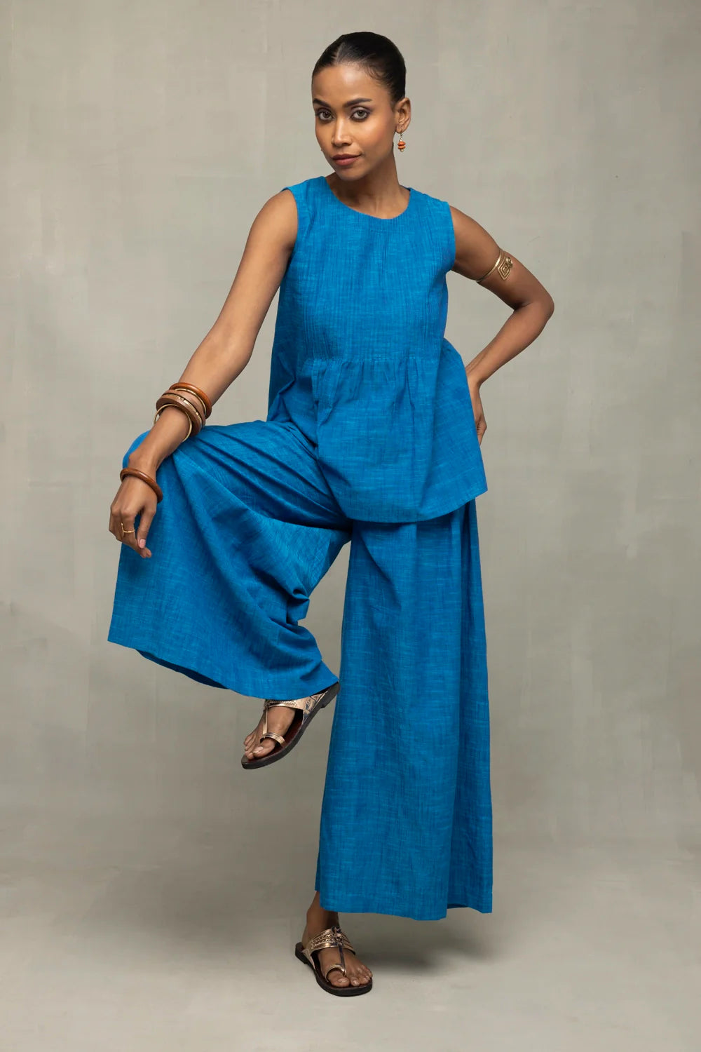 Elegant Azure Blue Textured Sleeveless Co-ord Set for Festive and Ethnic Wear