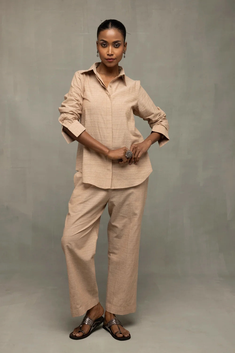 Elegant Beige Pure South Cotton Co-ord Set for Festive and Ethnic Wear