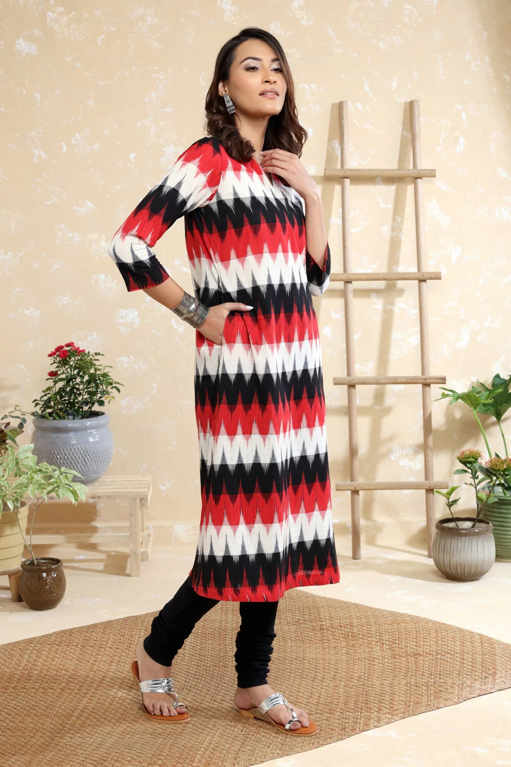 Elegant Black Multi Colour Ikkat Kurta Set for Festive Wear