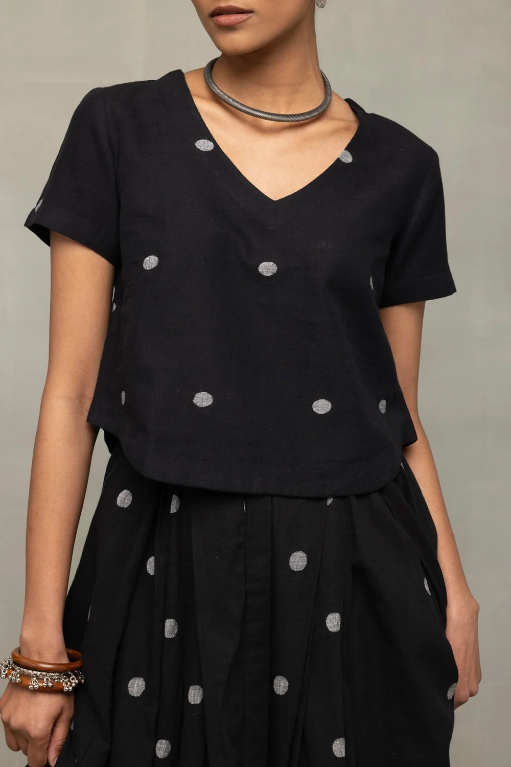 Black Polka Jamdani Skord-Sutra Art of Clothing