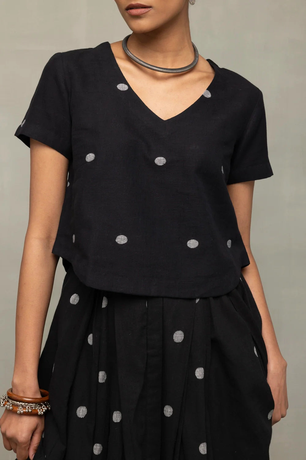 Black Polka Jamdani Skord-Sutra Art of Clothing