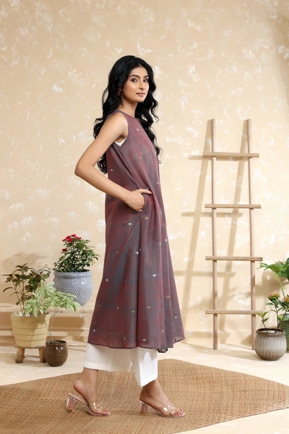 Elegant Brown Duo Tone Soft Cotton Jamdani Kurta Set for Festive Wear