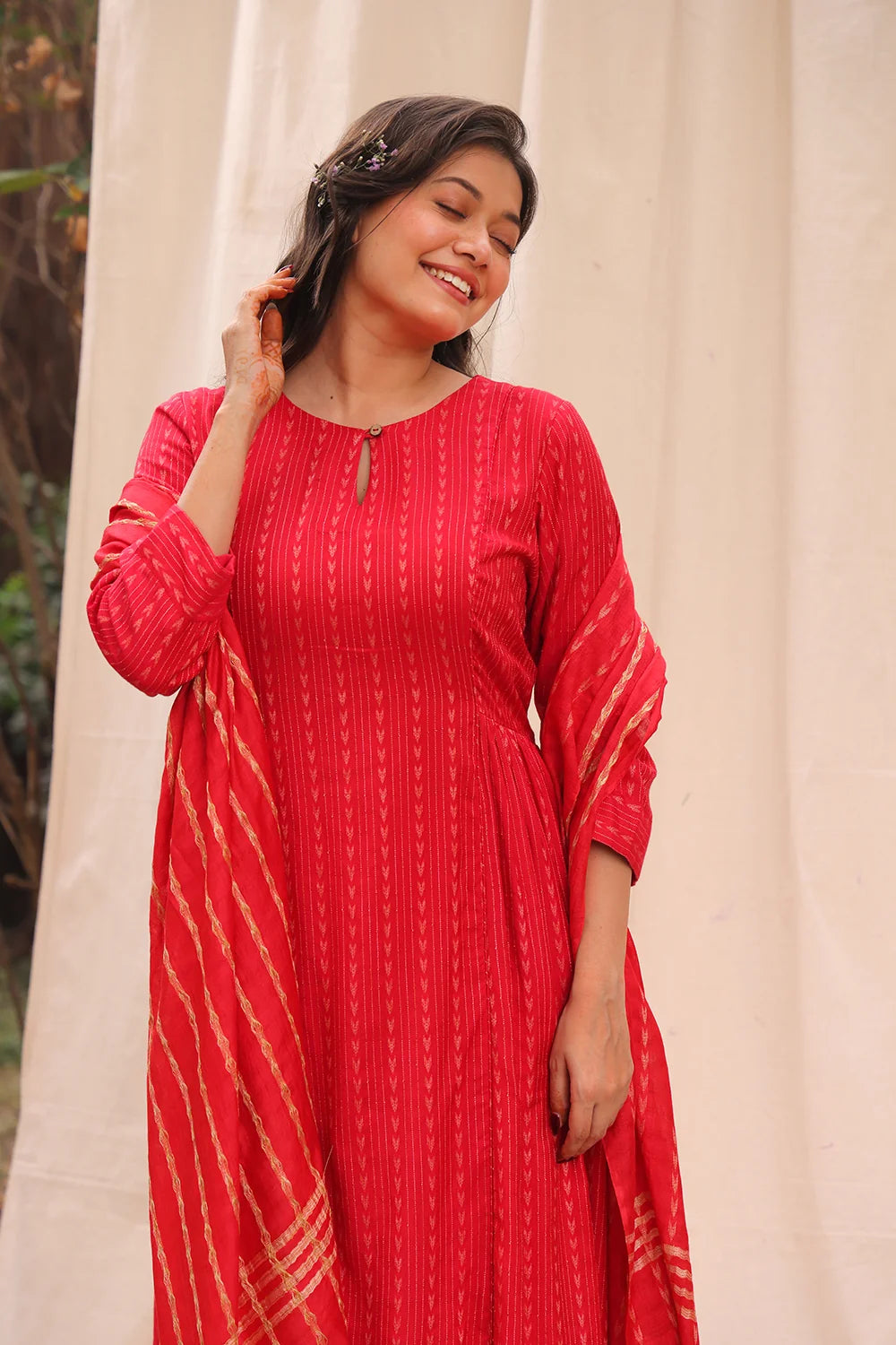 Elegant Candy Red Soft Cotton Silk Woven Kurta Set with Dupatta for Festive Wear
