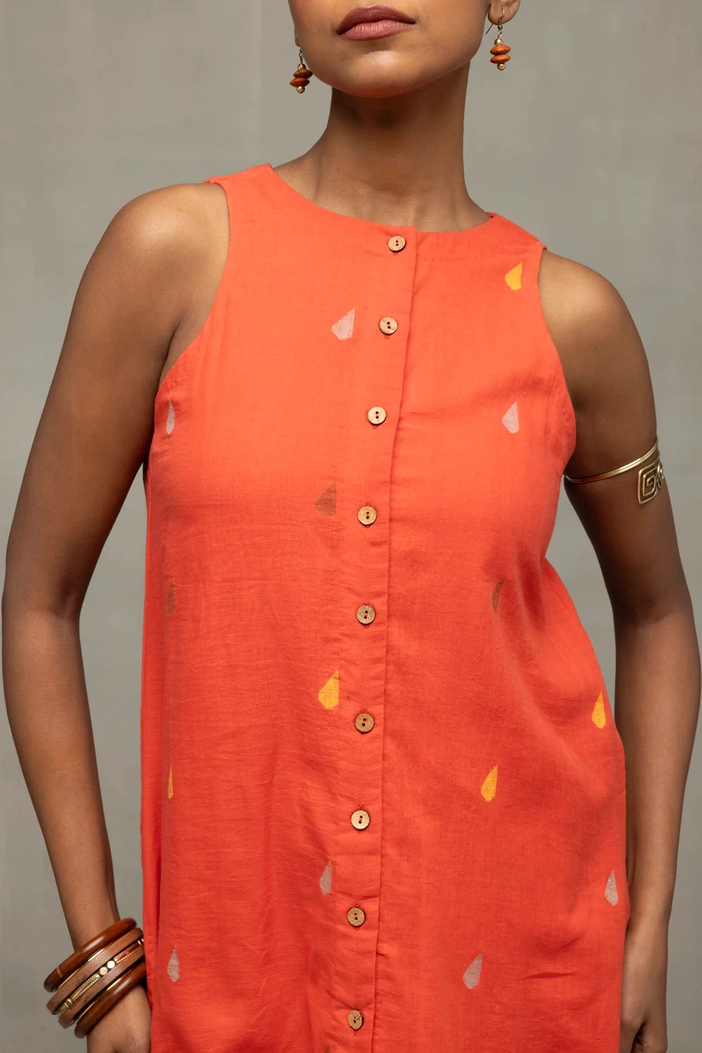 Elegant Coral Jamdani A-Line Co-ord Set for Festive and Ethnic Wear
