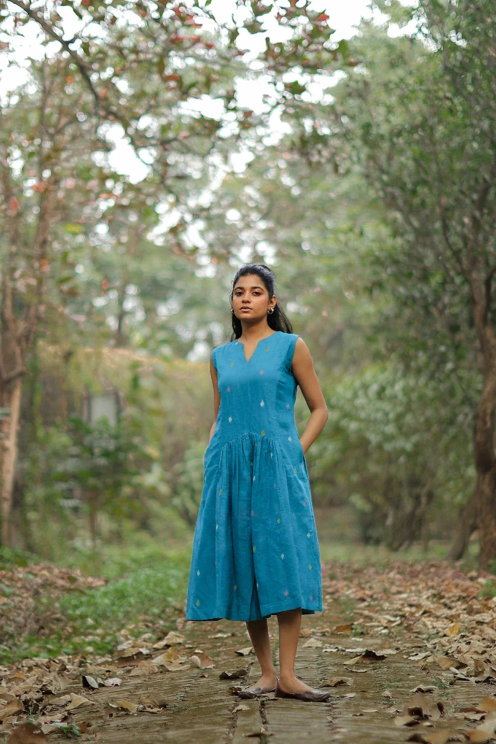 Elegant Fern Green Jamdani Dress for Festive Wear