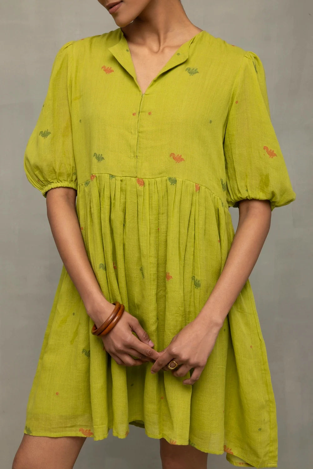 Elegant Green Pakhi Jamdani Dress for Festive Wear