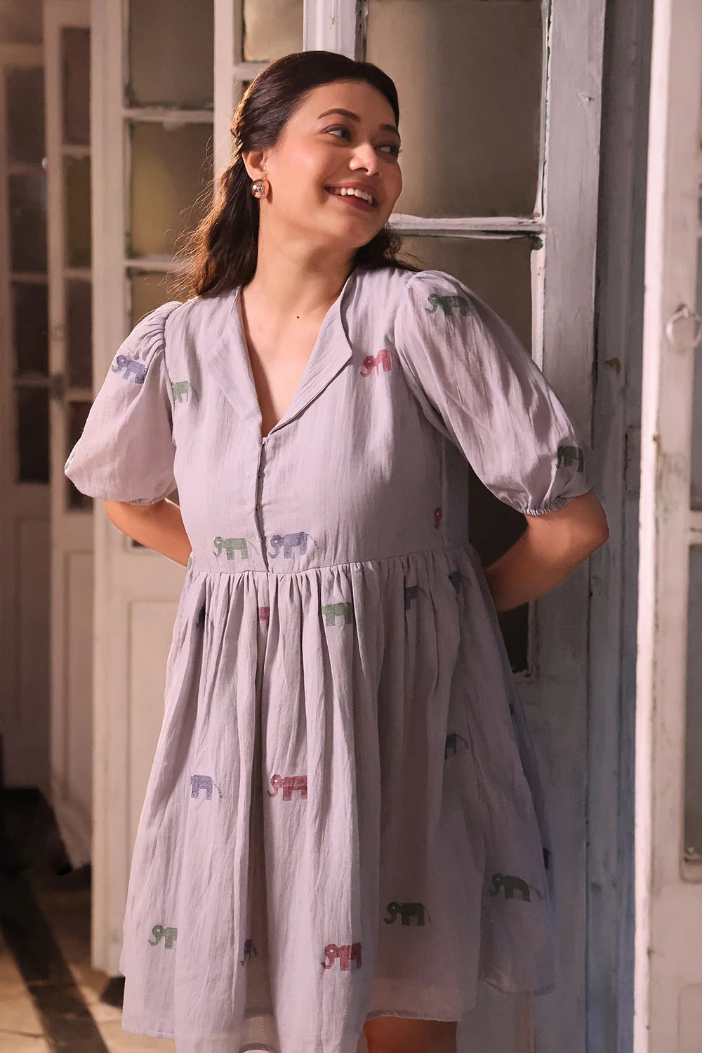 Elegant Grey Safari Jamdani Cotton Dress for Festive and Ethnic Wear