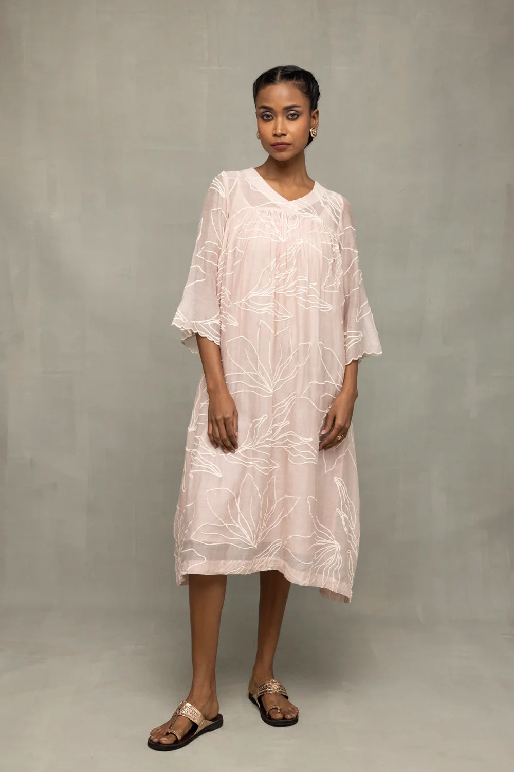 Elegant Lily Haze Lavender Mul Chanderi Embroidered Dress for Ethnic Wear
