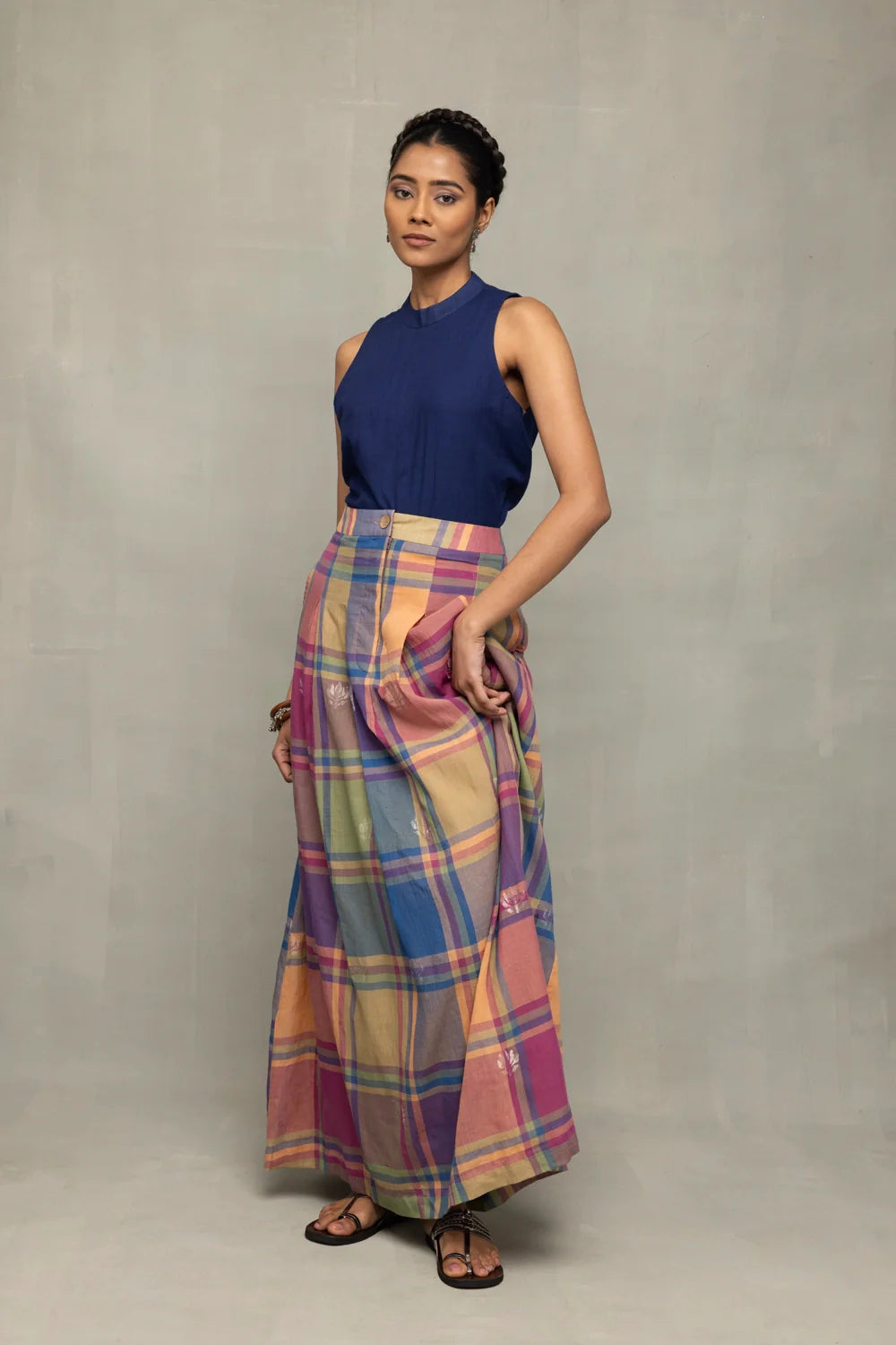 Elegant Lotus Meadow Checkered Jamdani Skord for Festive and Ethnic Wear