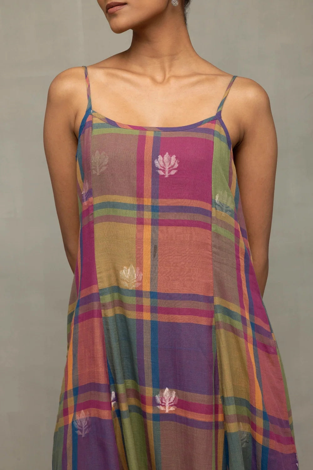 Multicolor Golden Shalpa Jamdani Dress-Sutra Art of Clothing