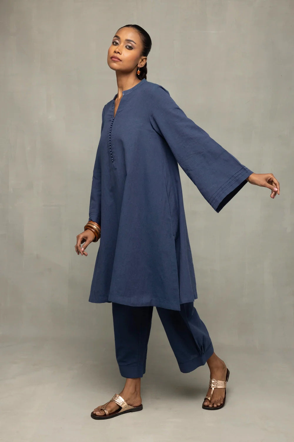 Elegant Muted Navy Blue Minimalist Co-ord Set for Office and Casual Wear