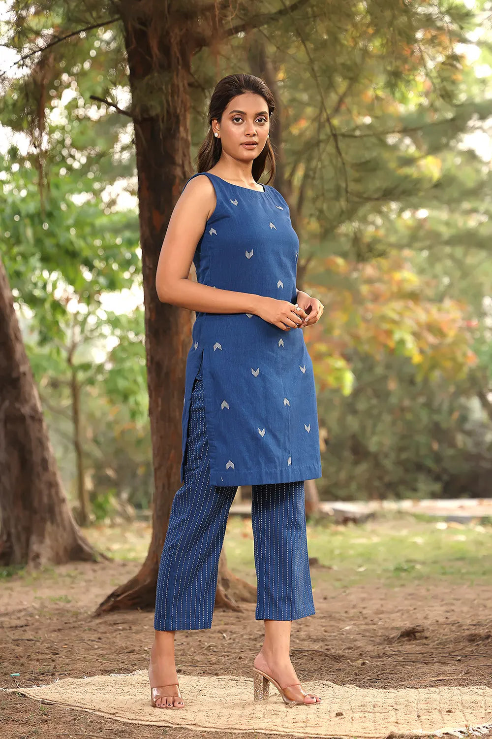 Elegant Navy Blue Kurta with Stripes Pant Co-ord Set for Festive Wear