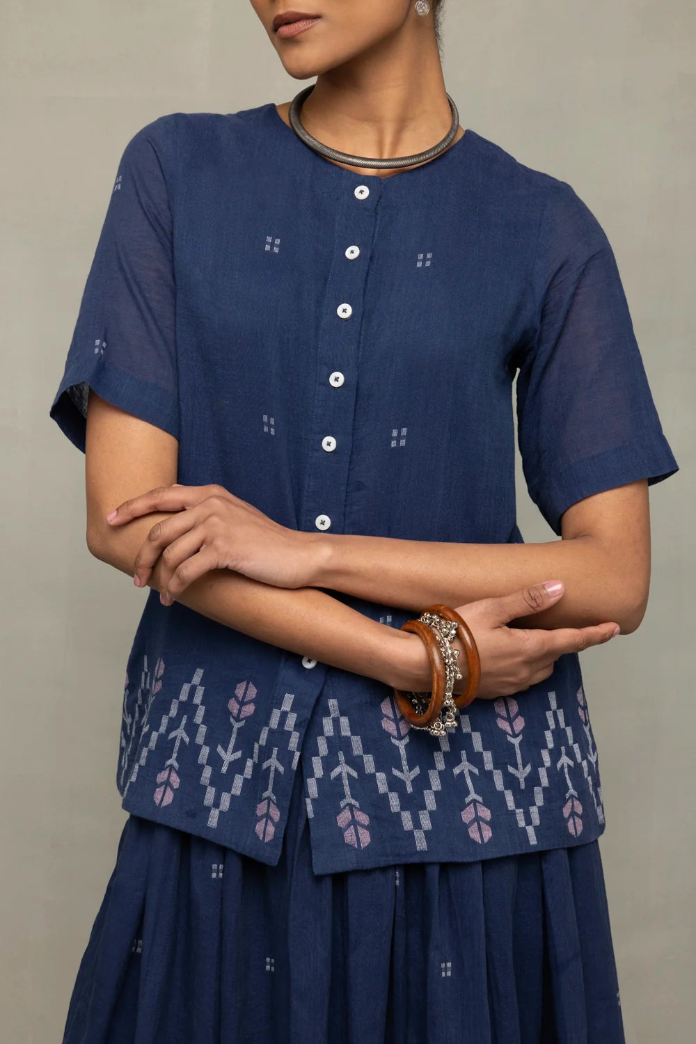 Elegant Navy Blue Meadow Jamdani Skord for Festive and Ethnic Wear