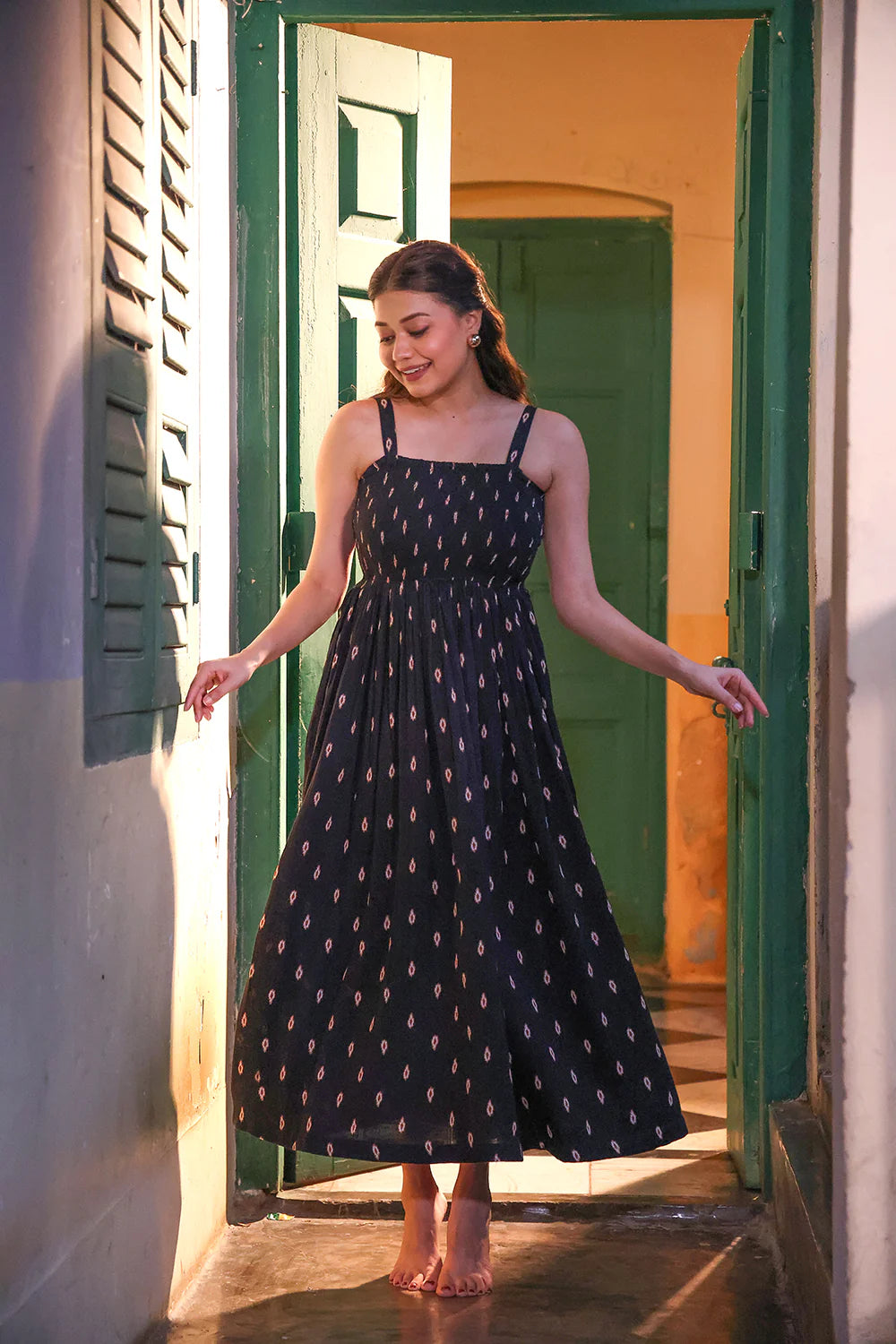Noir Muse Cotton Maxi Dress-Sutra Art of Clothing
