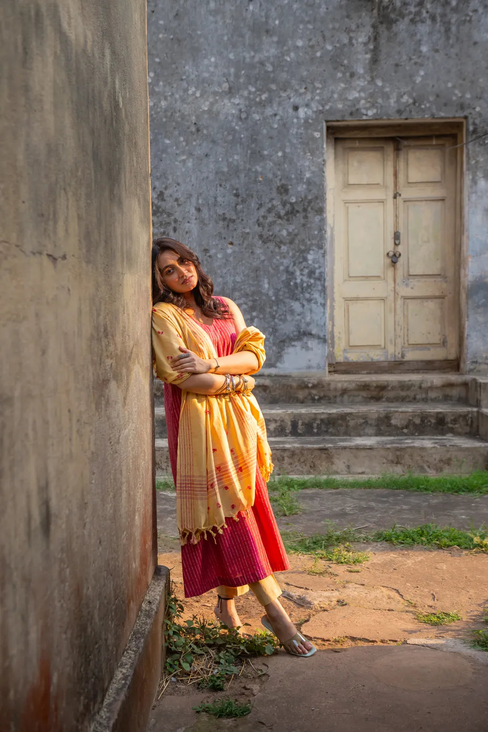 elegant-pink-south-cotton-woven-kurta-set-with-dupatta-for-festive-wear