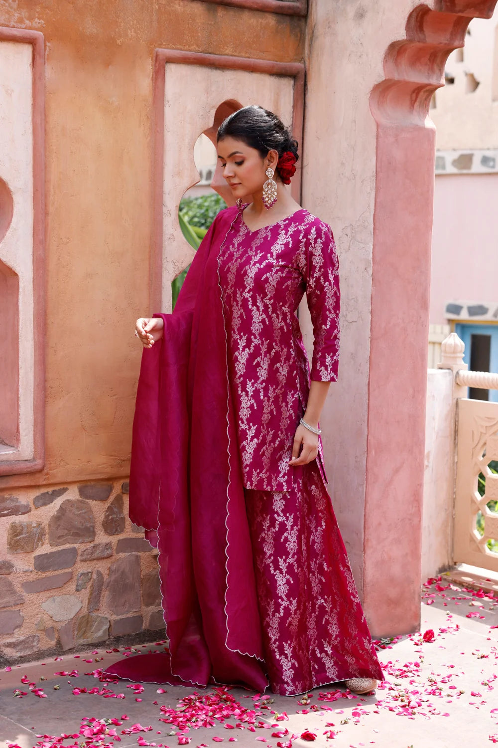 Elegant Purple Banarasi Silk Sharara with Dupatta for Festive Wear