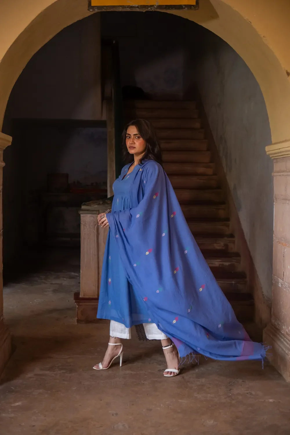 Elegant Sky Blue Pure Cotton Jamdani Kurta Set for Festive Wear