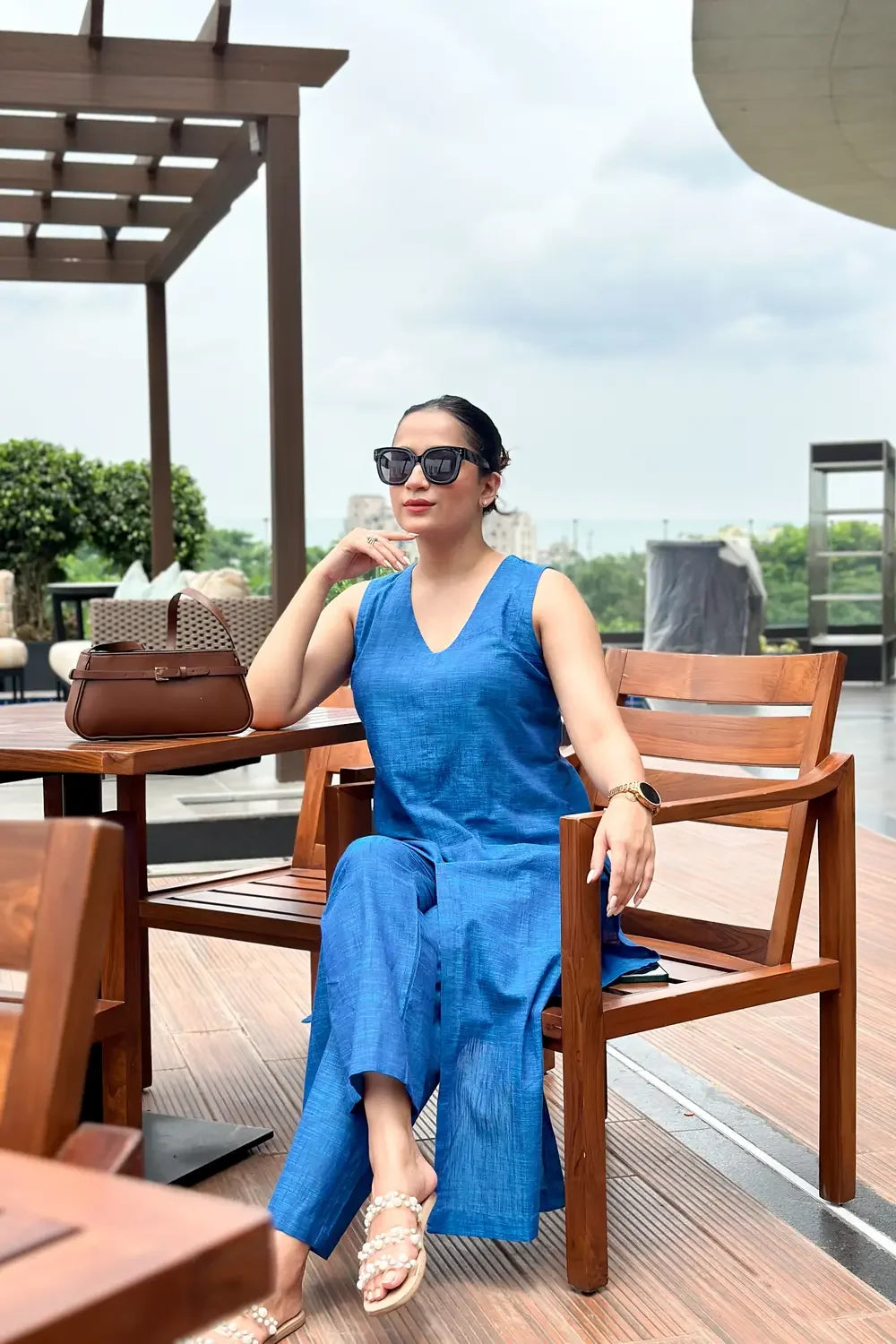 Elegant Teal Blue Pure Cotton Co-ord Set for Festive and Ethnic Wear