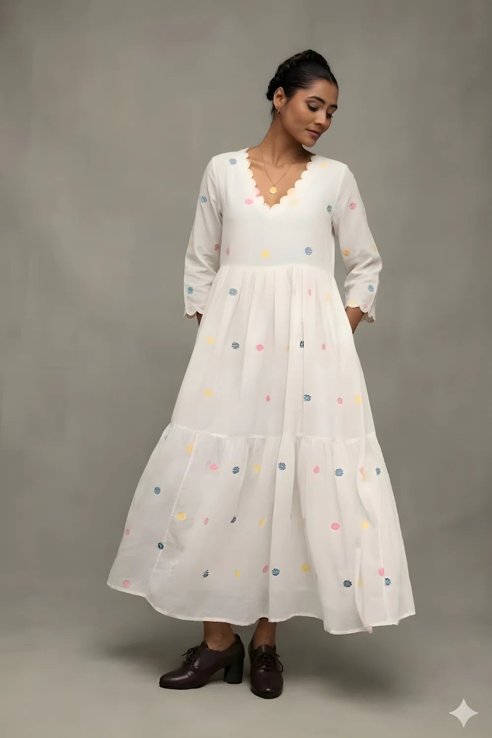 Elegant White Pure Cotton Jamdani Dress for Festive Wear