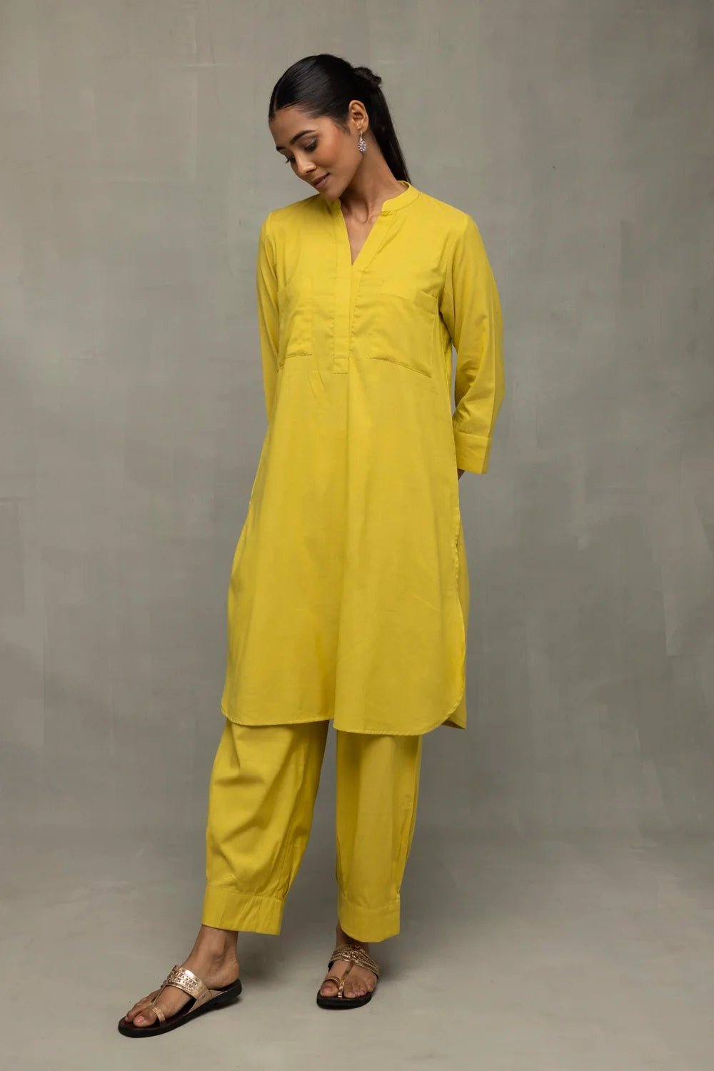 Elegant Yellow Bloom Banana Cotton Co-ord Set for Festive and Ethnic Wear