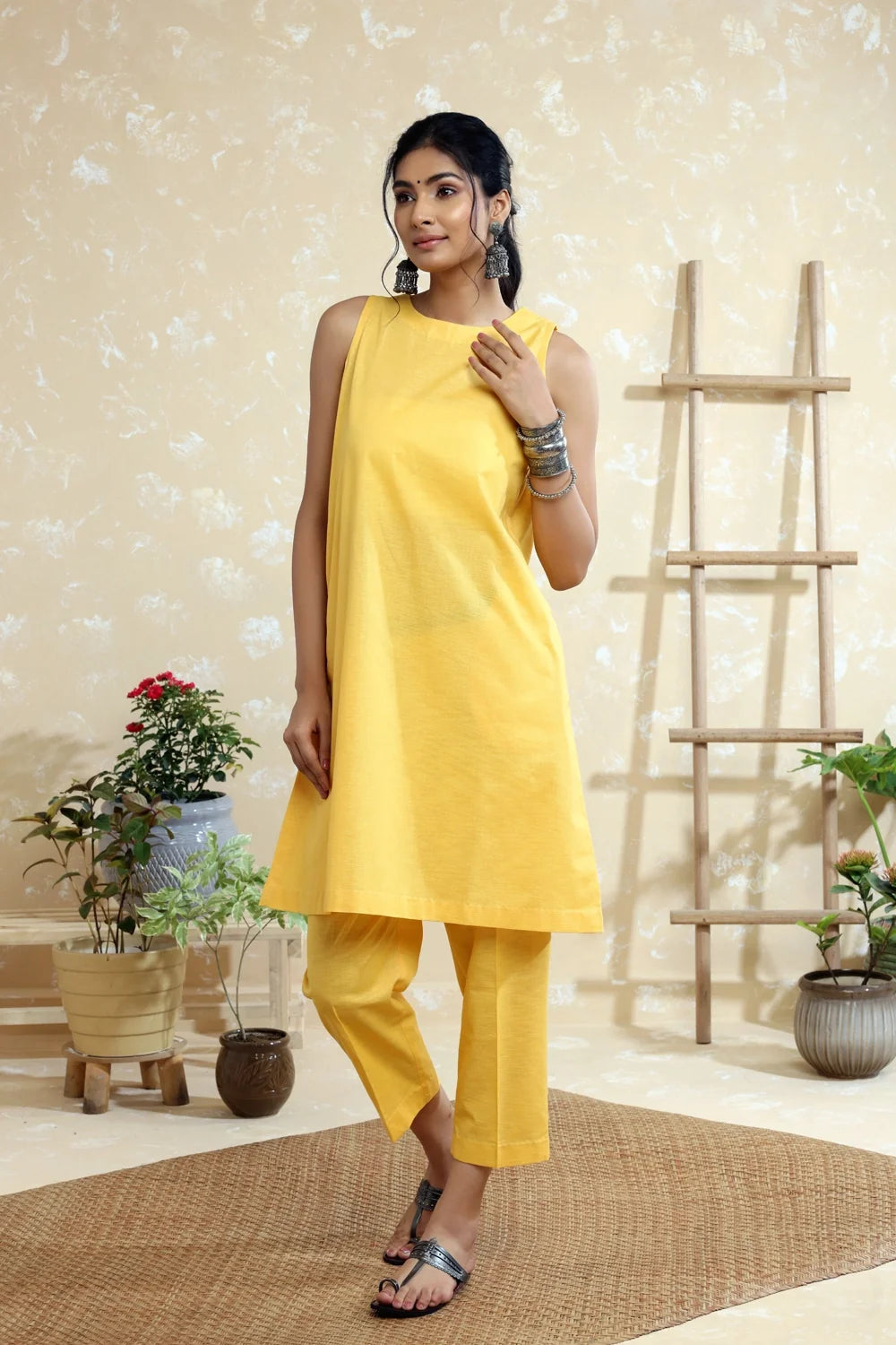 Elegant Yellow Cotton Linen Co-ord Set for Festive and Ethnic Wear