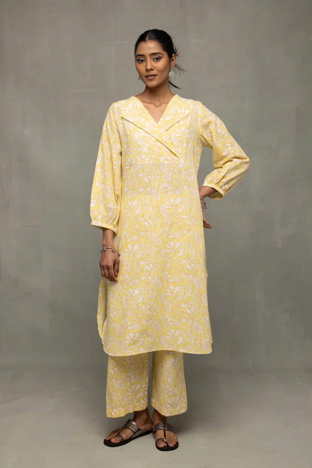 Elegant Yellow Gul Jaal Hand Block Print Co-ord Set for Festive Wear