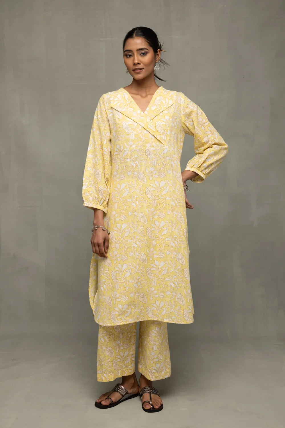 Elegant Yellow Gul Jaal Hand Block Print Co-ord Set for Festive Wear