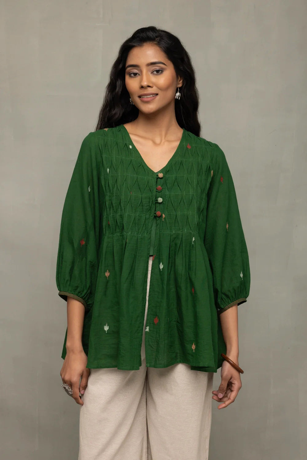 Forest Green Jamdani Top