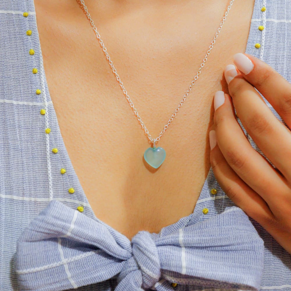 Green Chalcedony Stone Pendant with Chain - Silver Chain -