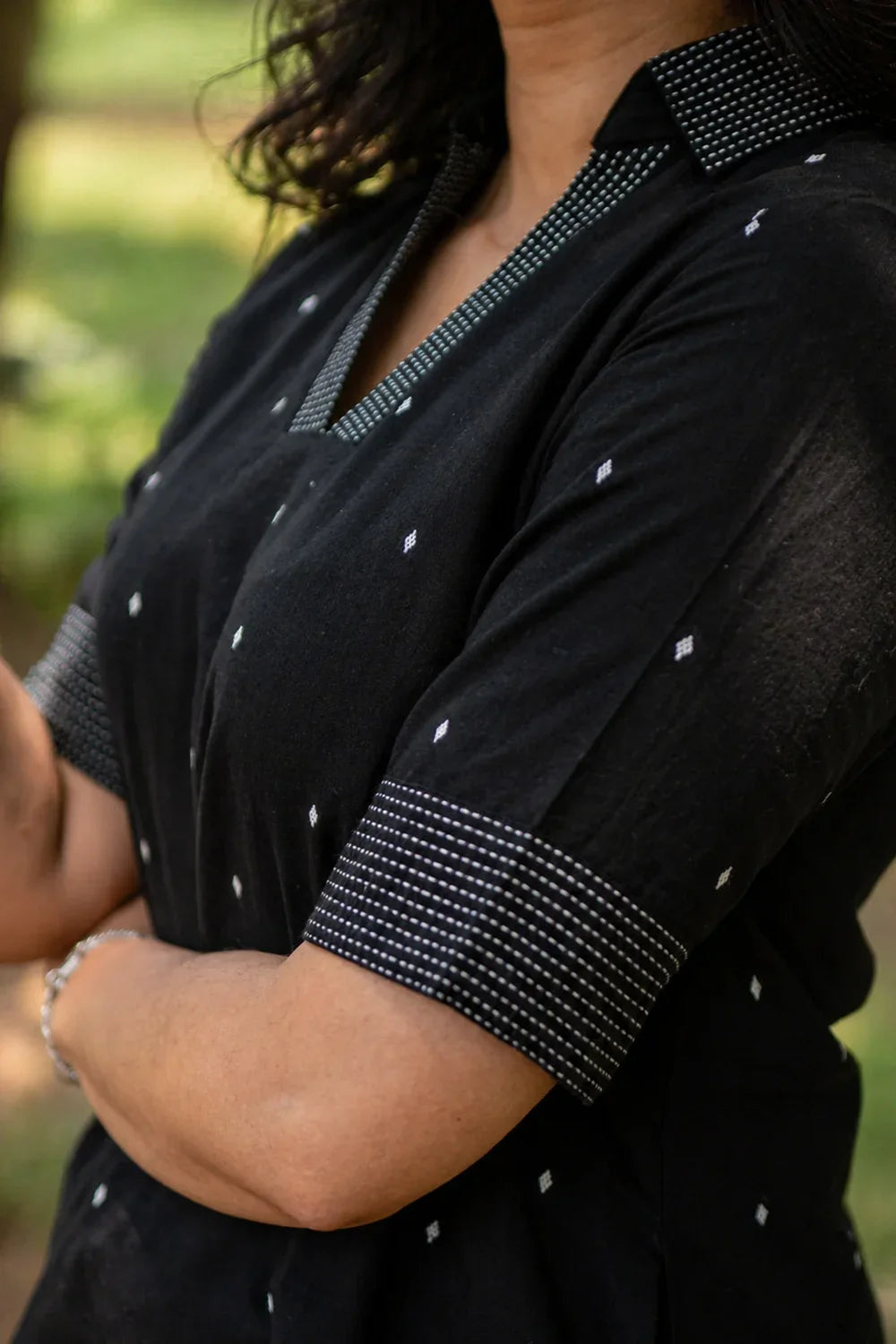 Handcrafted Black and White Pure Cotton Top for Casual Everyday Wear