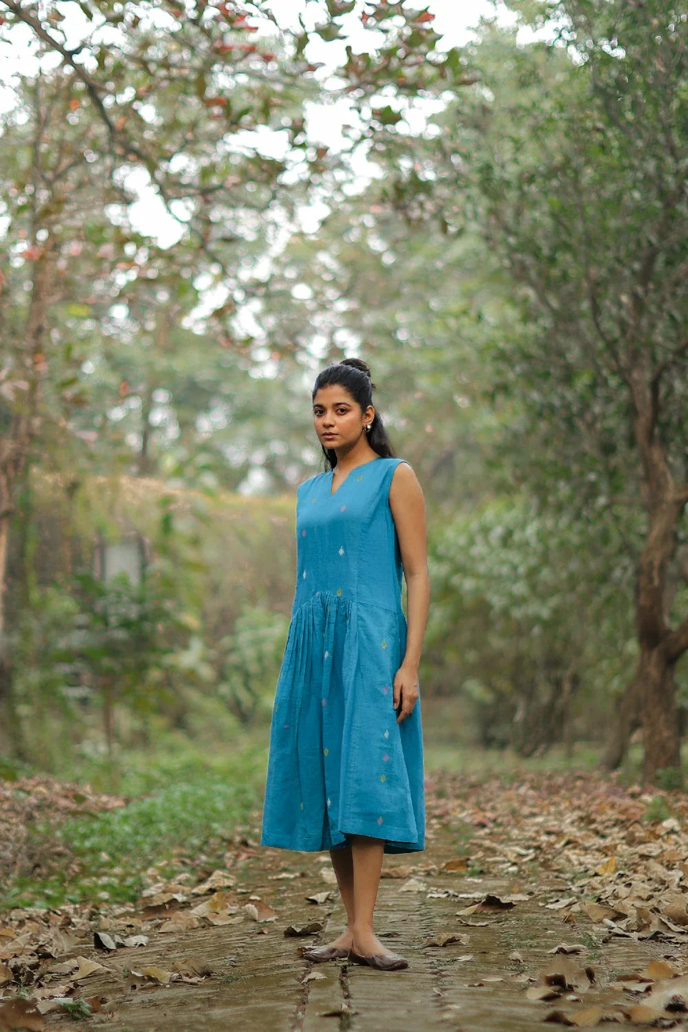Handcrafted Fern Green Jamdani Dress for Casual Wear