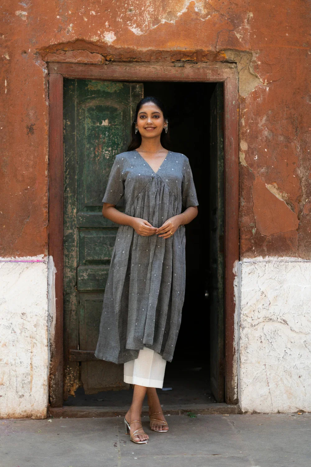 Handcrafted Grey Soft Cotton Jamdani Kurta Set for Casual Wear