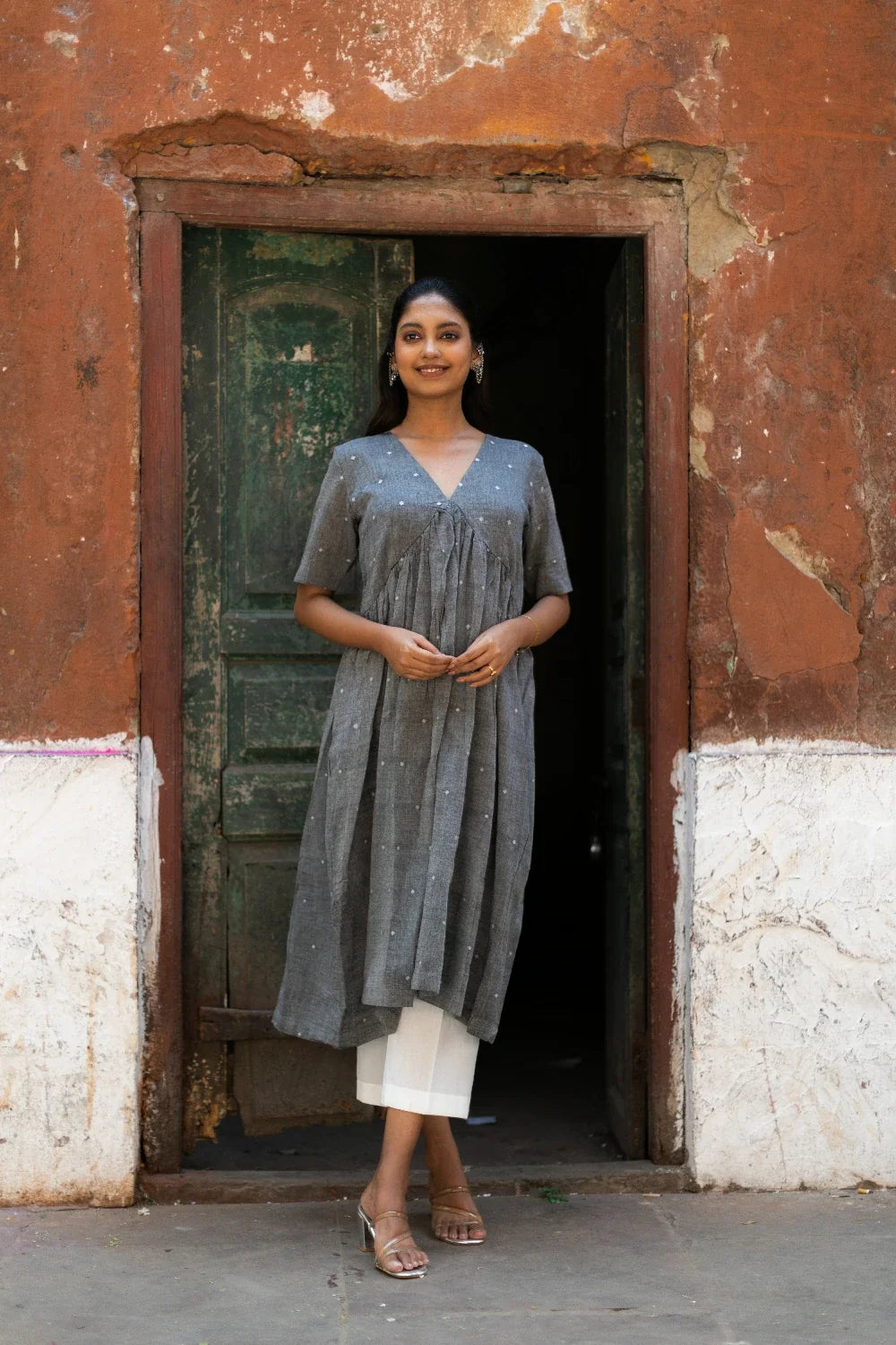 Handcrafted Grey Soft Cotton Jamdani Kurta Set for Casual Wear