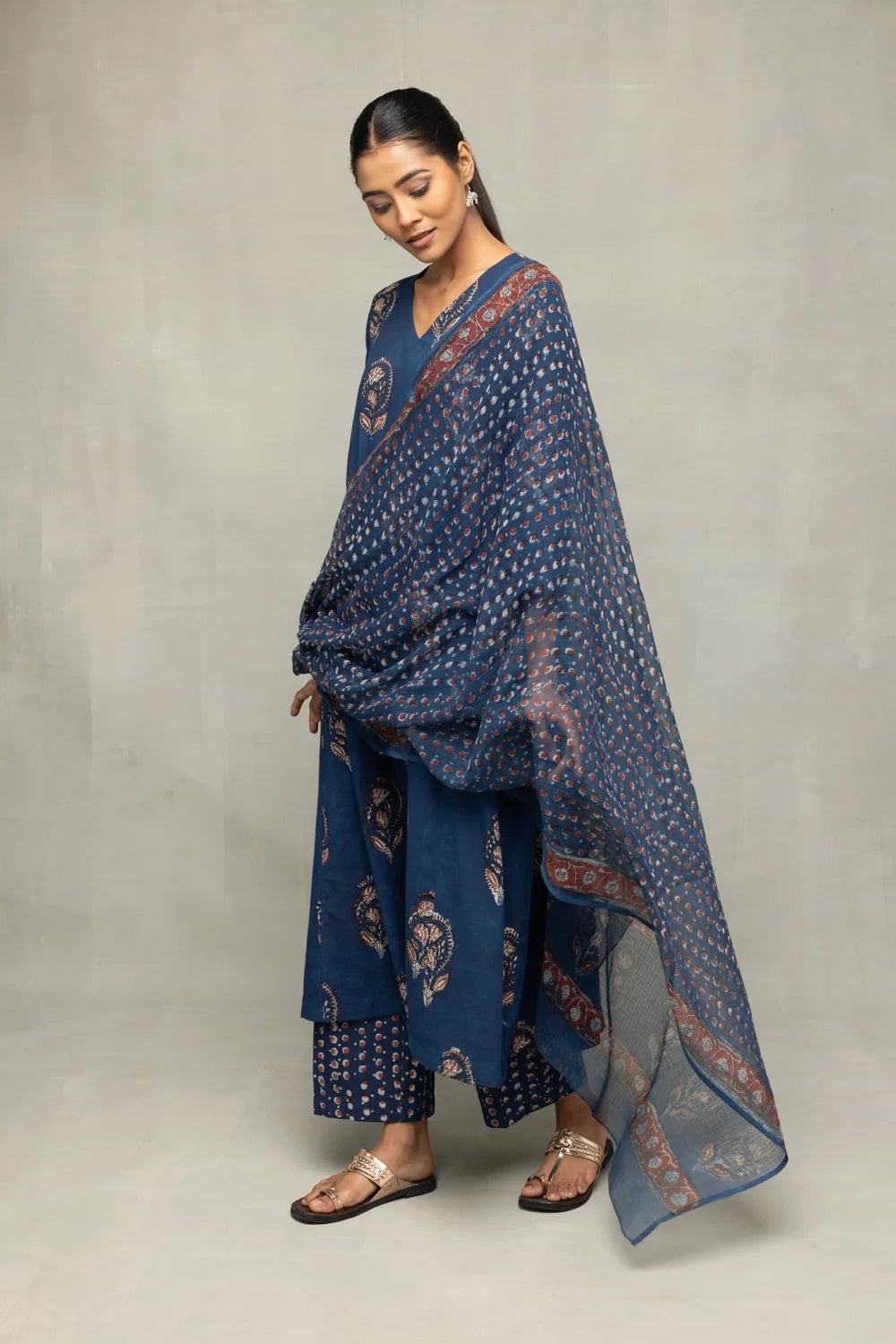 Handcrafted Indigo Block Print Cotton Kurta Set with Dupatta