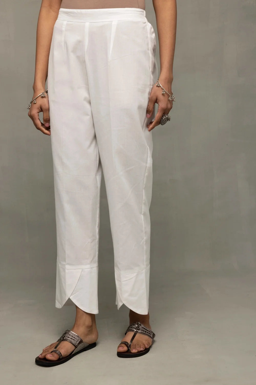 Handcrafted Ivory Sage Green Pure Cotton Jamdani Kurta Set for Office Wear