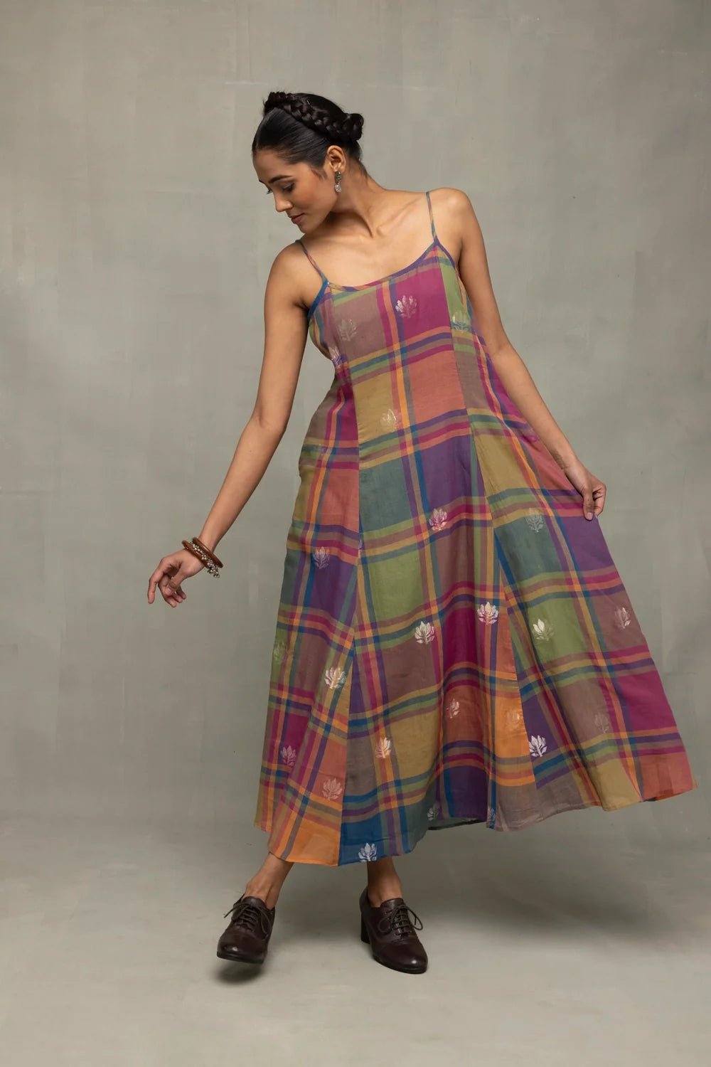 Multicolor Golden Shalpa Jamdani Dress-Sutra Art of Clothing