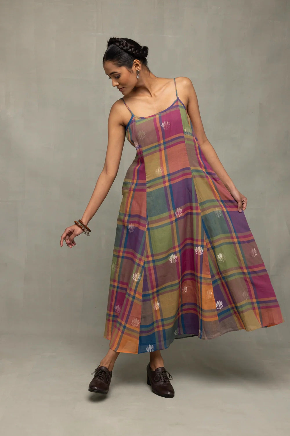 Handcrafted Jamdani Dress with Golden Zari and Spaghetti Straps