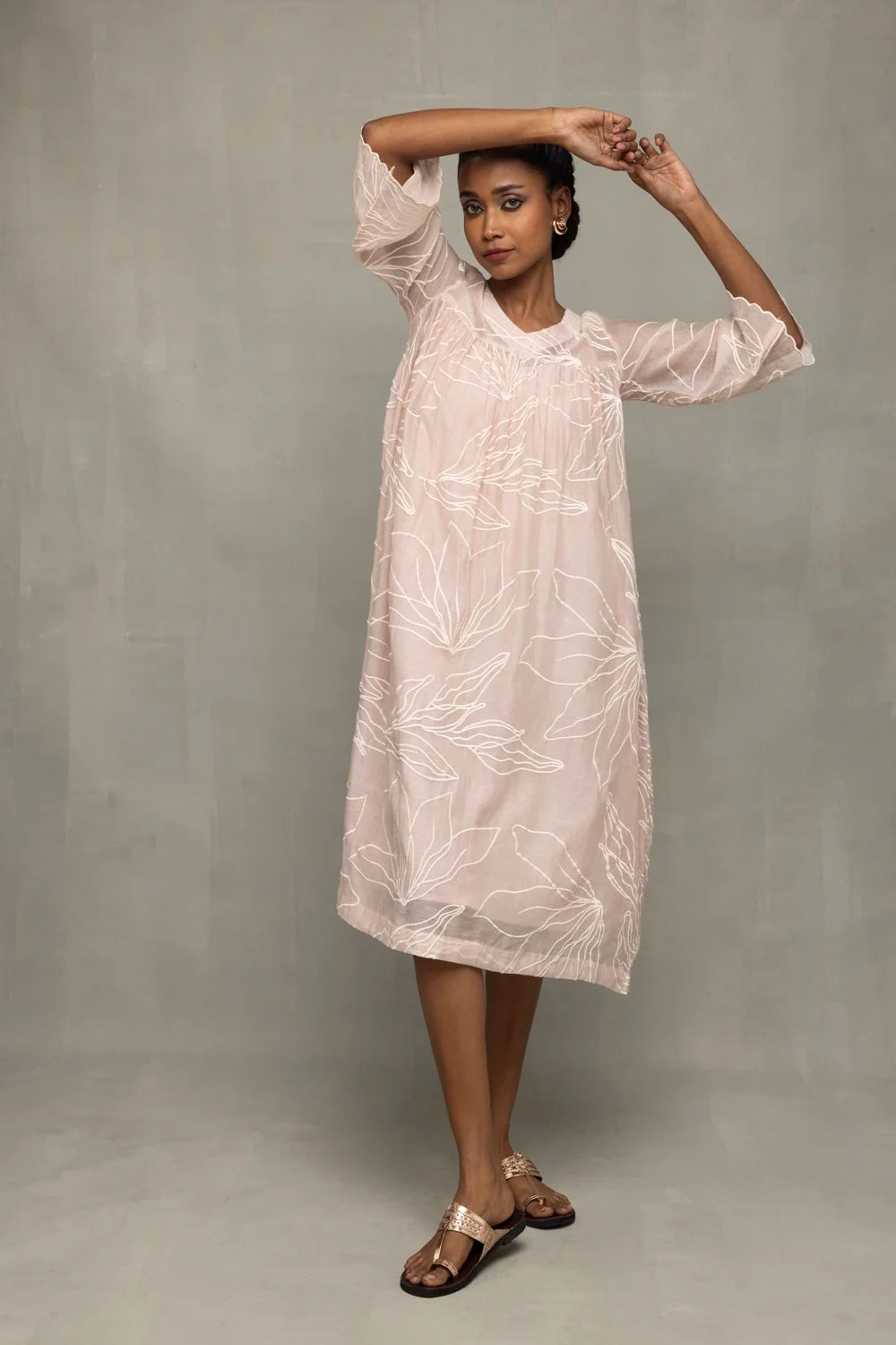 Handcrafted Lily Haze Lavender Mul Chanderi Embroidered Dress for Festive Wear
